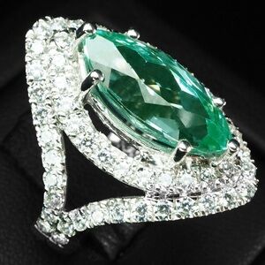 8ct SeafoamTourmaline & white Sapphire Ring 14k  Gold Electroplated 925 green